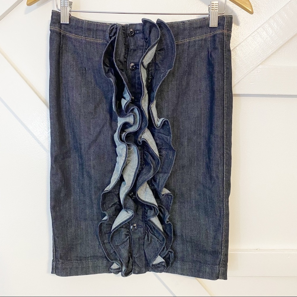 7 For All Mankind Ruffle Button Front Denim Mini Skirt Dark Wash Sz 26